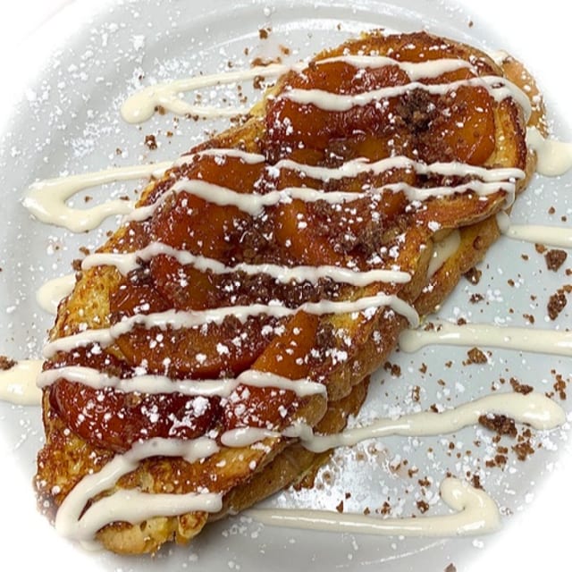 Peach Cobbler Stuffed French Toast.
